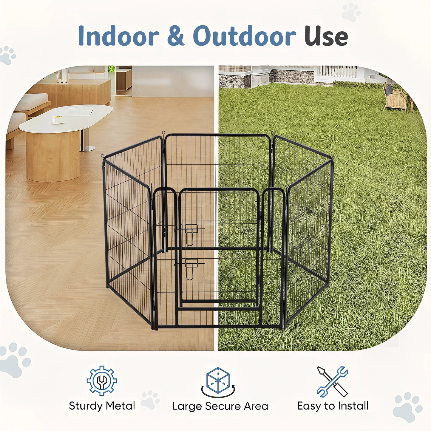 JHK 6 Panels Metal Dog Playpen Foldable Fence Indoor Outdoor