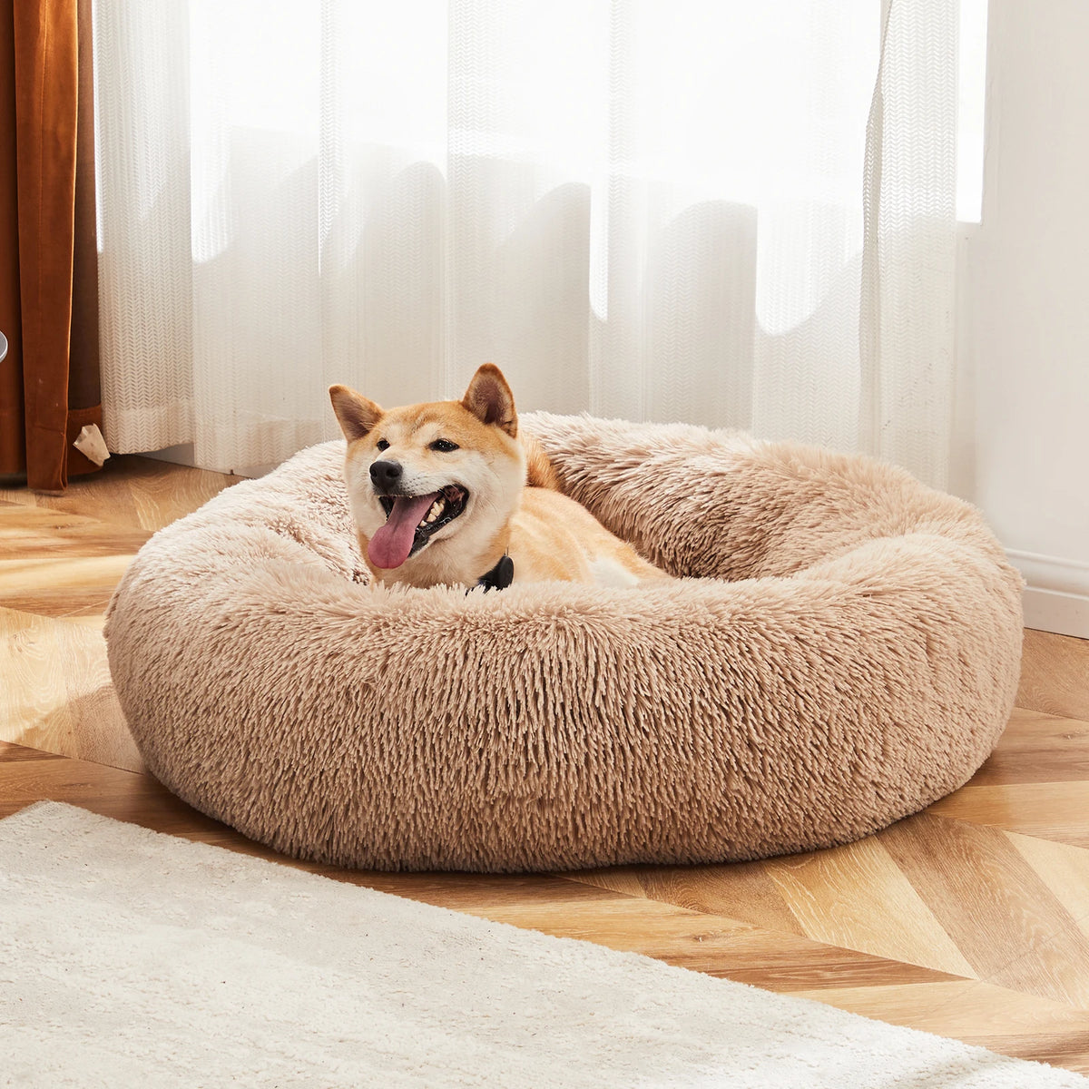 JHK Ultra Soft Round Plush Faux Fur Calming Dog Bed