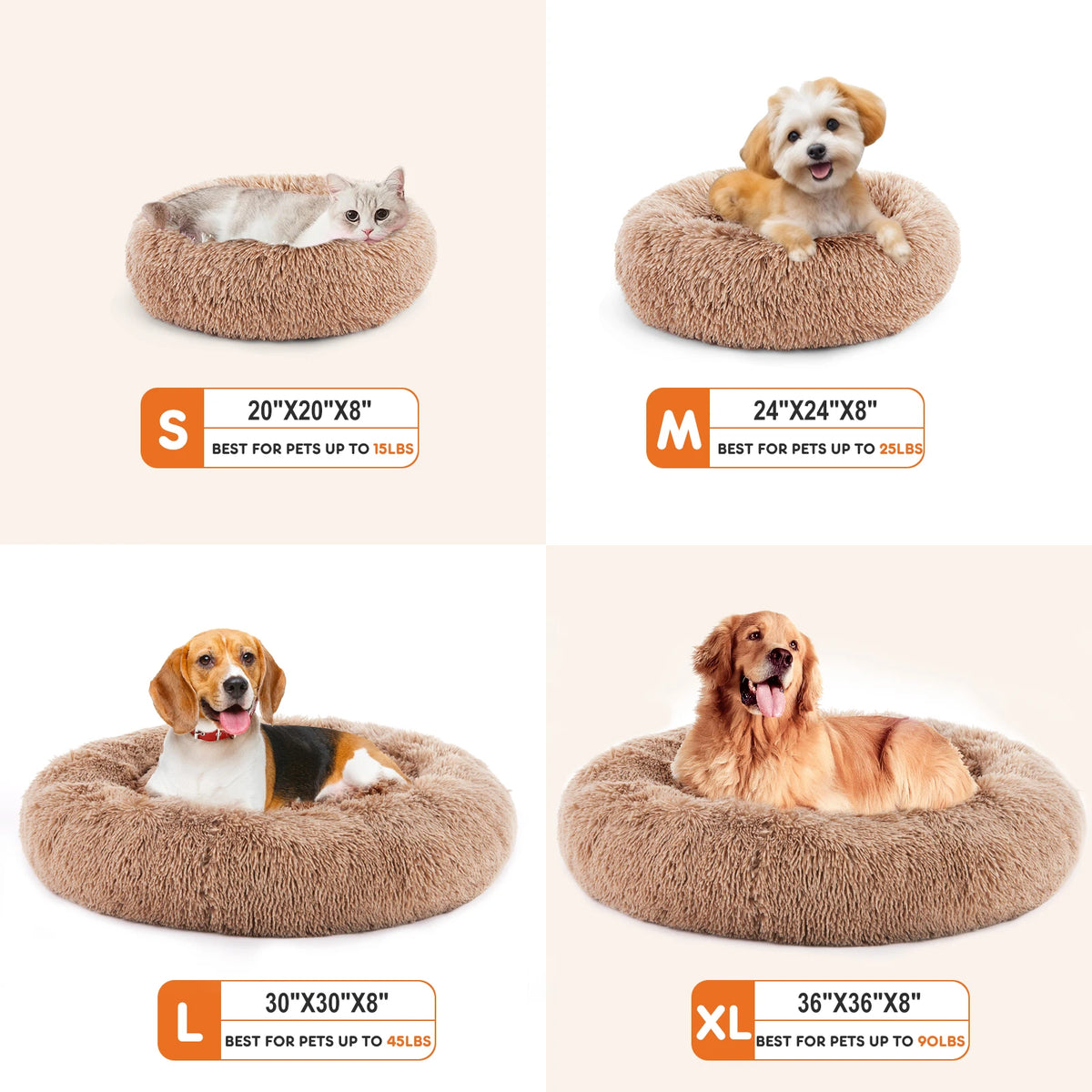 JHK Ultra Soft Round Plush Faux Fur Calming Dog Bed
