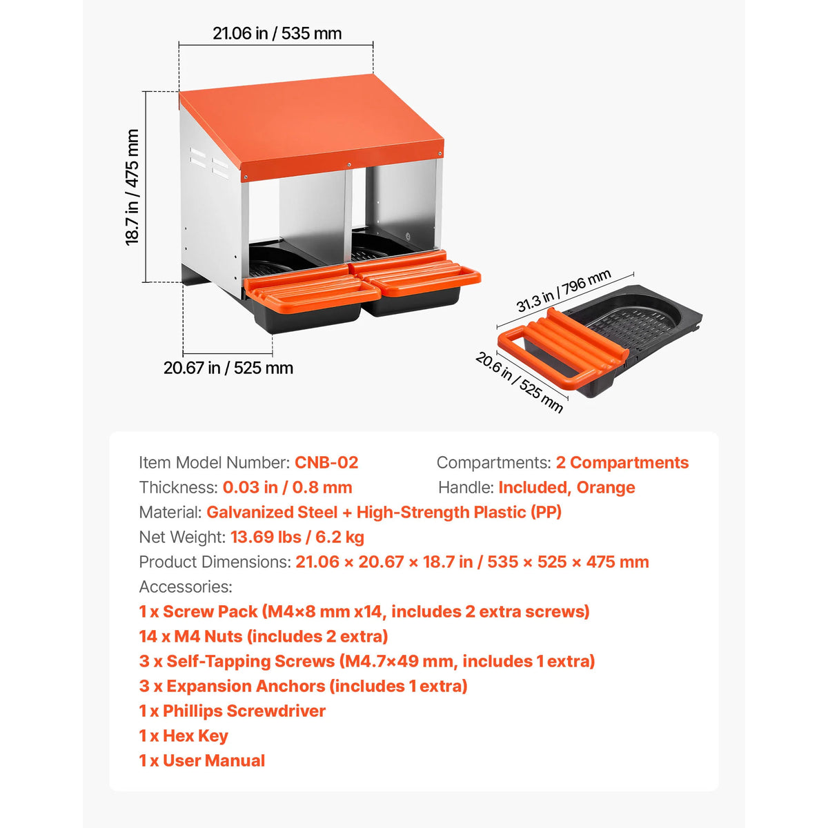 SucceBuy Galvanized Steel Chicken Nesting Box Rollout Egg Tray