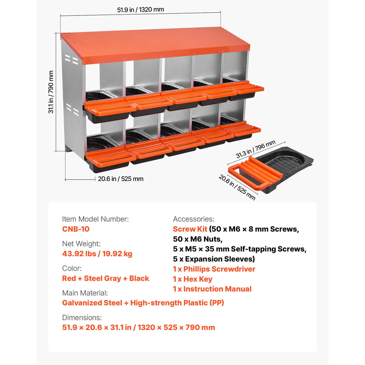 SucceBuy Galvanized Steel Chicken Nesting Box Rollout Egg Tray