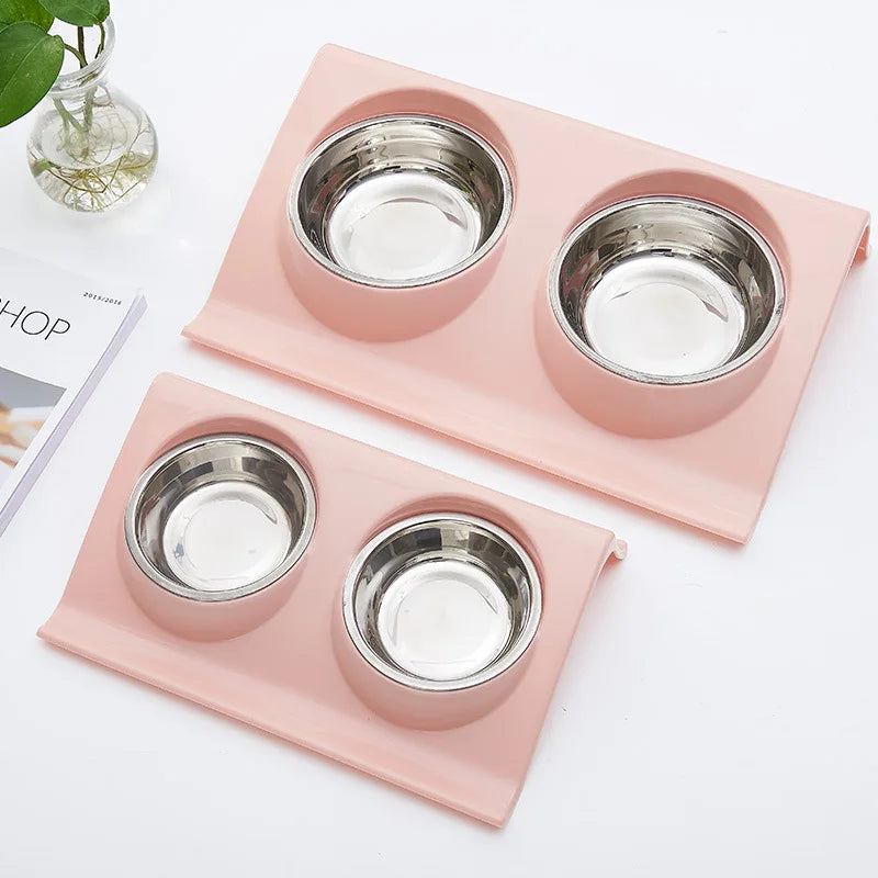 Stainless Steel Double Pet Bowl Feeding Station For Dogs