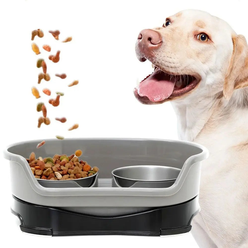 Stainless Steel Dog Bowl Non Slip Removable Baffle Plate