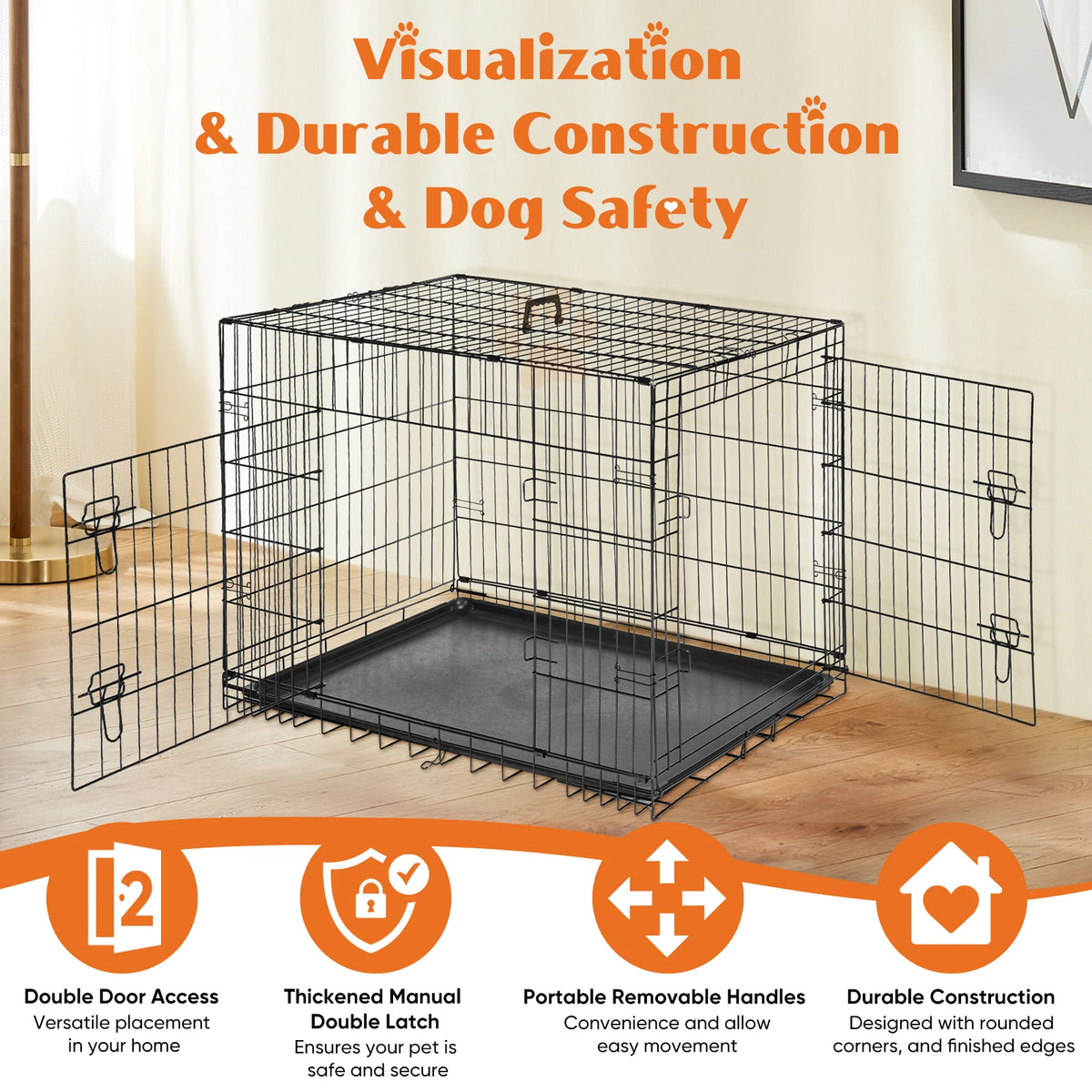 JHK Folding Metal Wire Dog Kennel With Leak Proof Tray