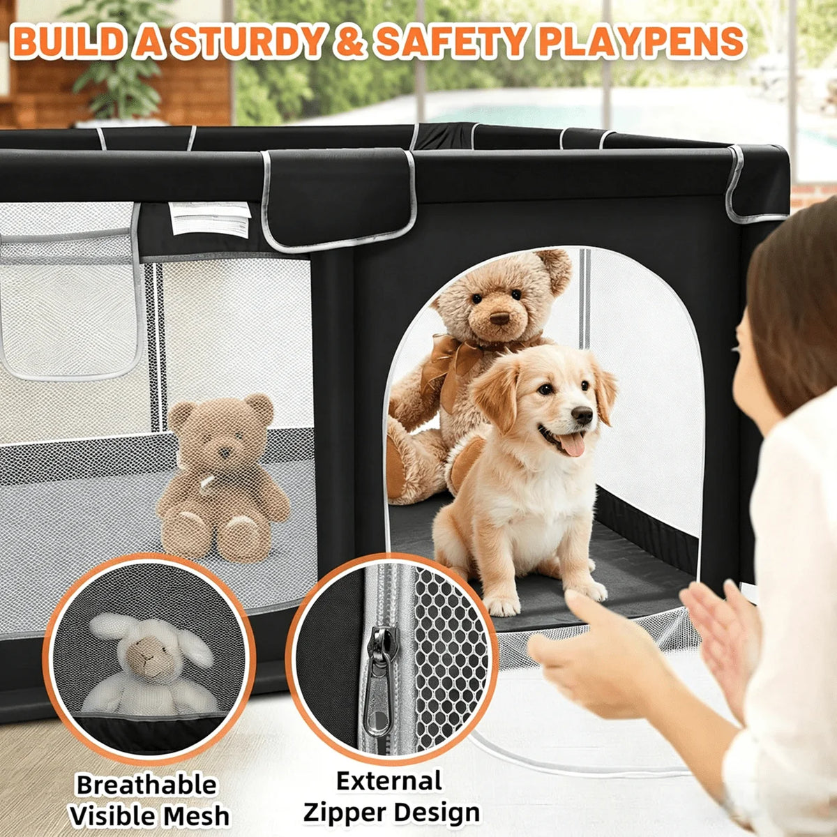 Portable Pet Playpen With Gate And Sturdy Wire Exercise Fence