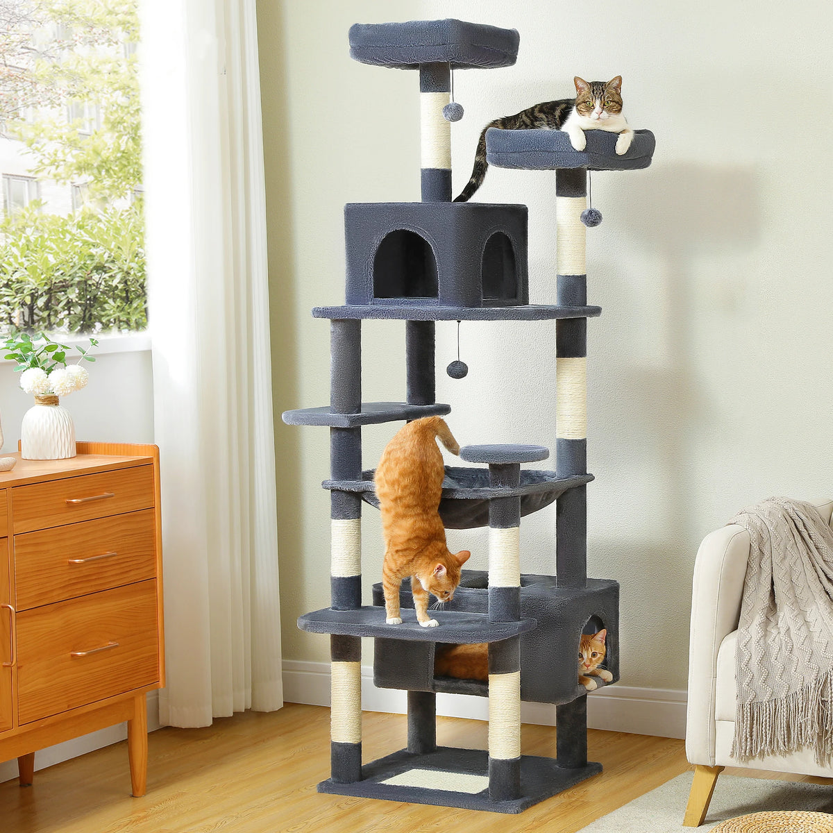 PEQULTI Multi Tier Cat Tree Tower With Scratching Posts