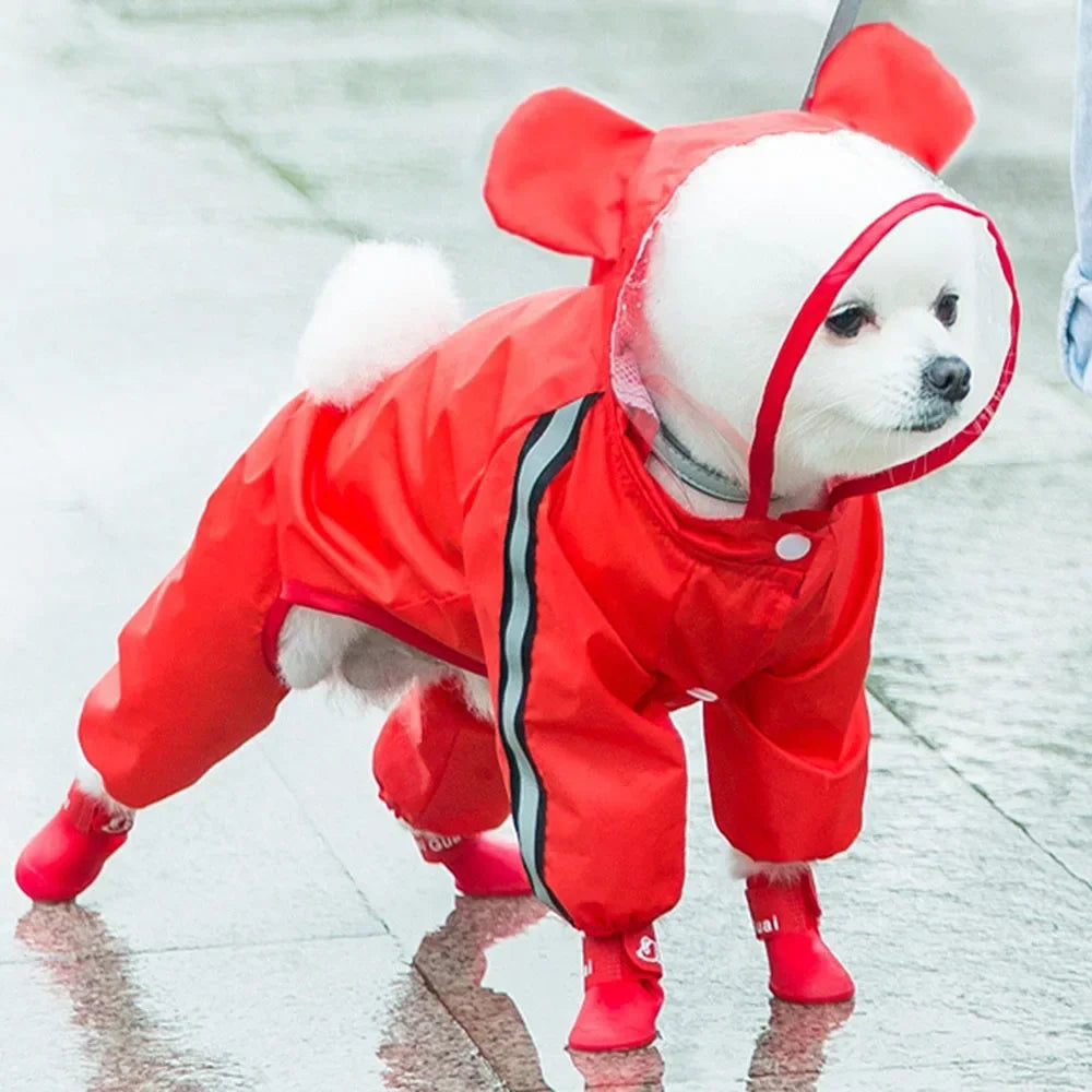 Waterproof Bear Dog Raincoat With Reflective Hood Full Body Protection