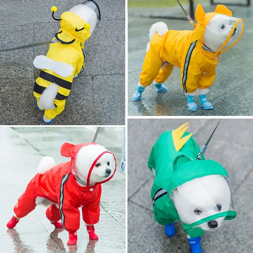 Waterproof Bear Dog Raincoat With Reflective Hood Full Body Protection