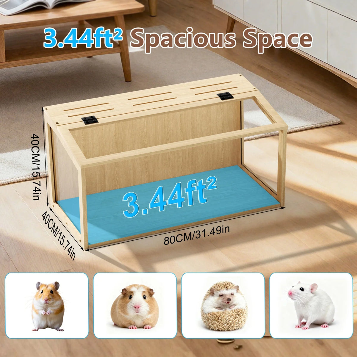 Chewproof Wooden Small Pet Cage With Led Light And Glass Panels