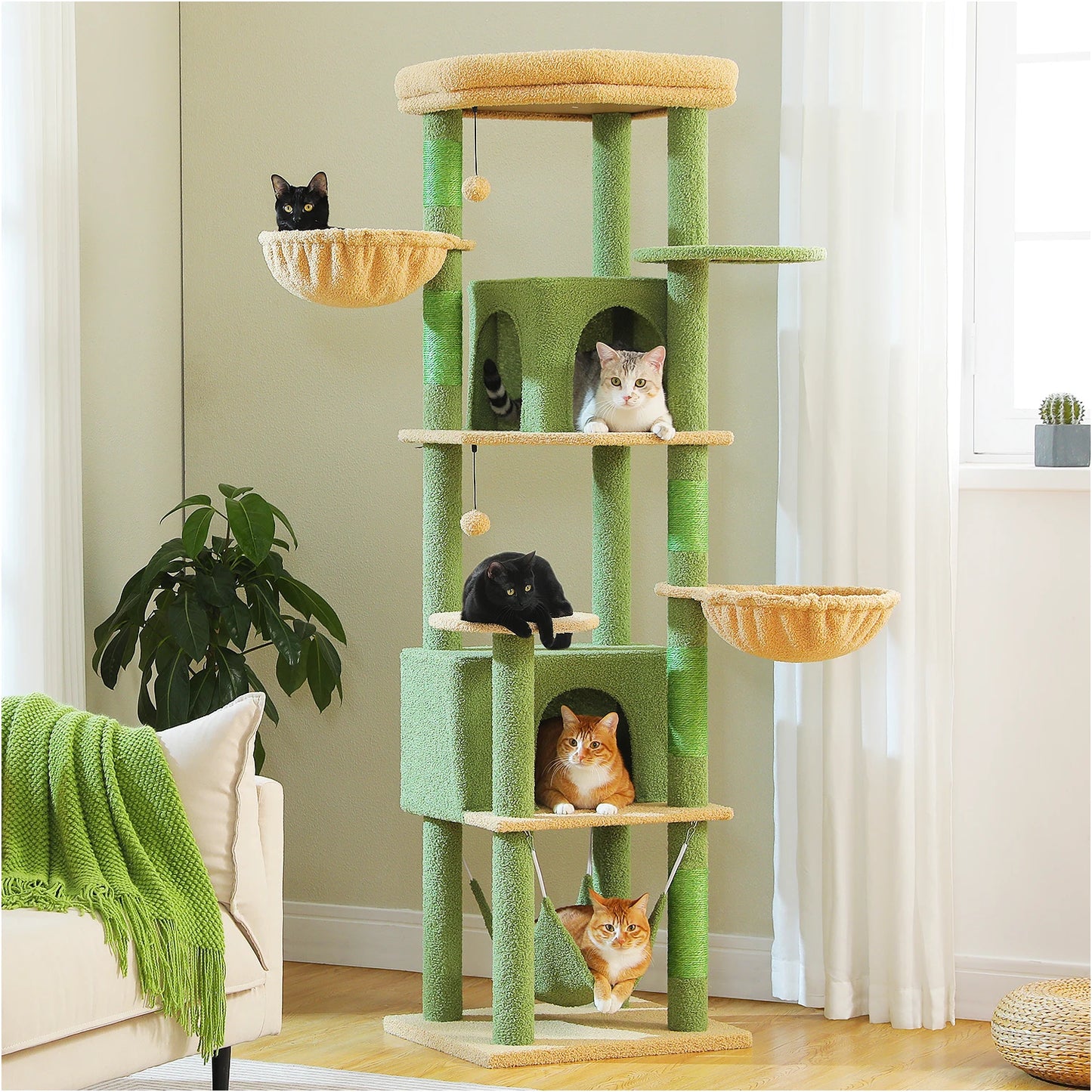 PAWZ Road Tall Cat Tree With Scratching Posts And Hammock