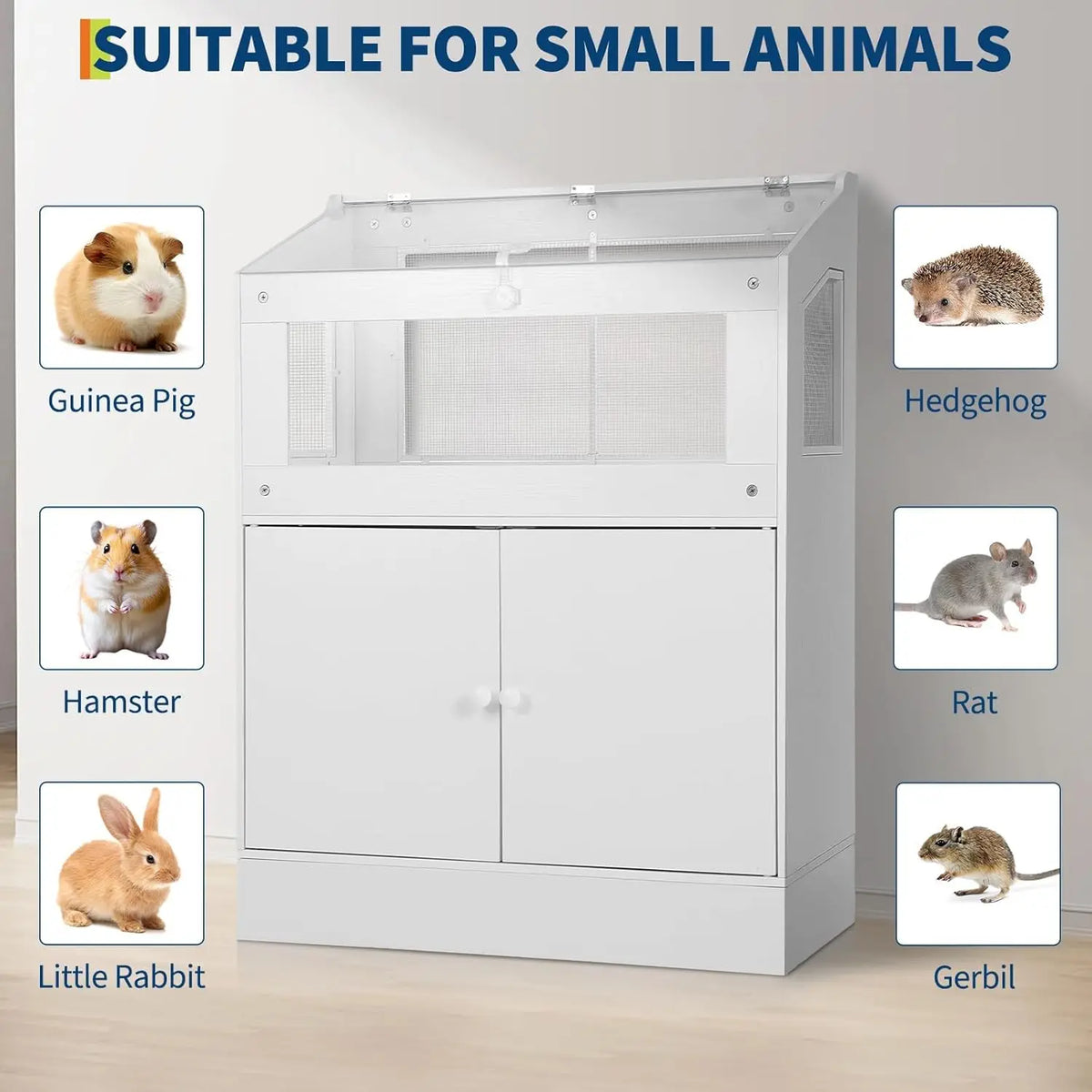 HiMISS Small Animal Cage With Storage Cabinet And Ventilated Design