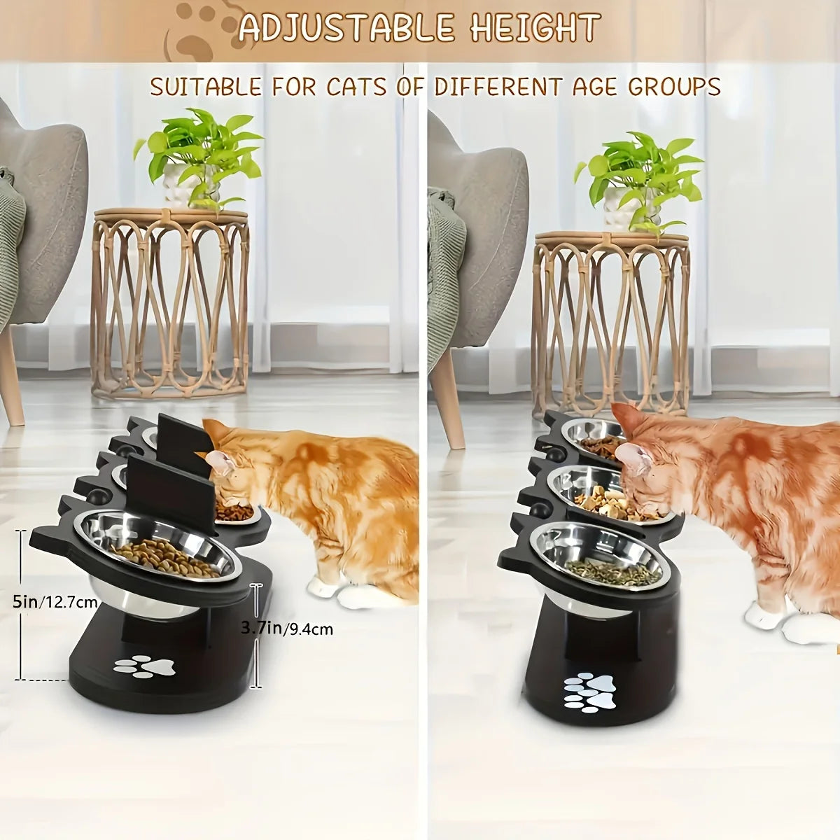 Adjustable Tilted Wooden Raised Pet Bowl For Cats And Puppies