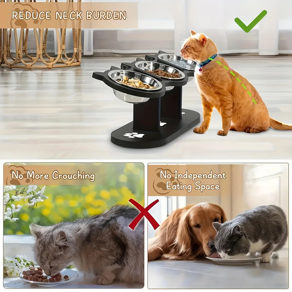Adjustable Tilted Wooden Raised Pet Bowl For Cats And Puppies