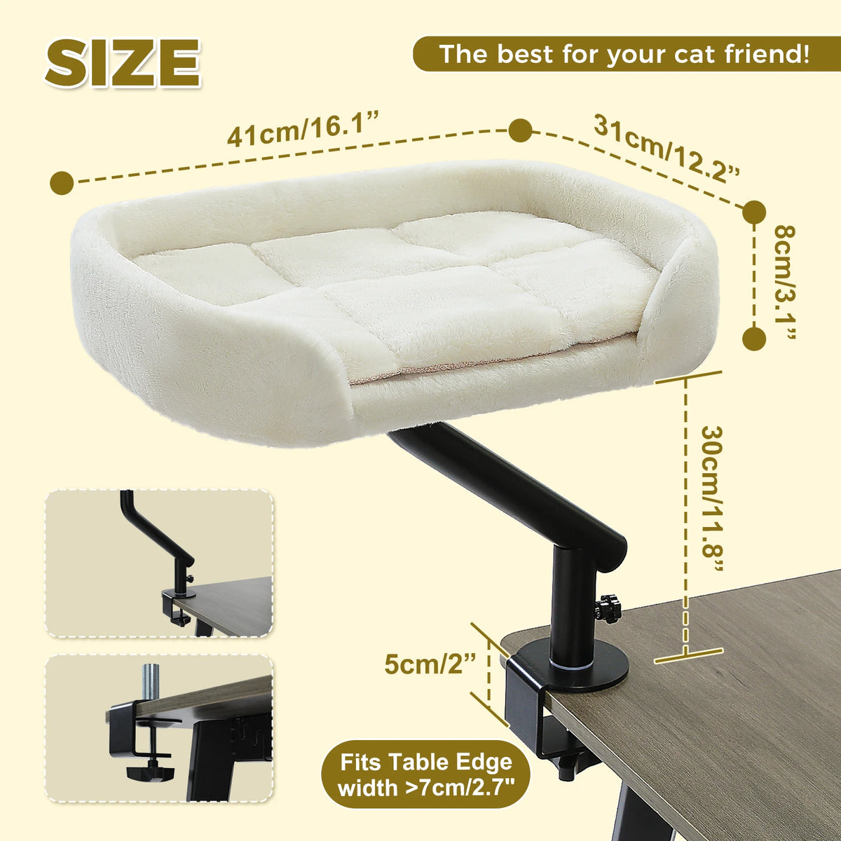 Pawz Road Adjustable Rotatable Plush Desk Cat Bed Stand