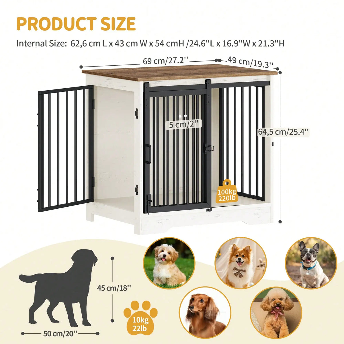Wooden Dog Crate Furniture With Barn Door And Side Table