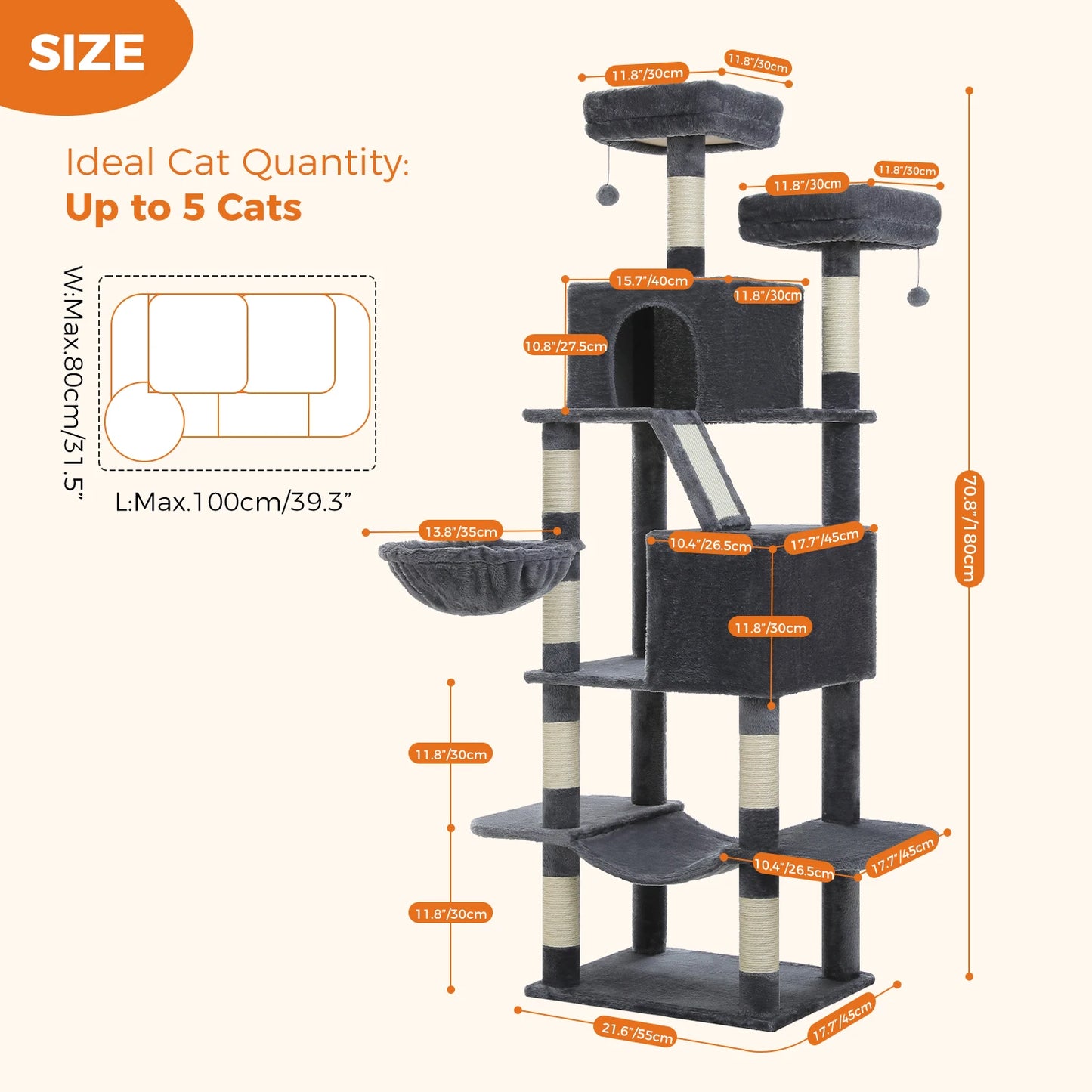 PAWZ Road Tall Cat Tree With Scratching Posts And Hammock