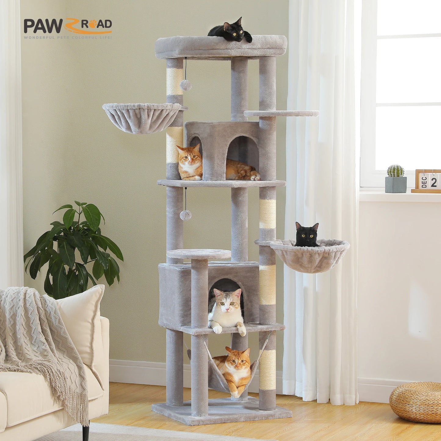 PAWZ Road Tall Cat Tree With Scratching Posts And Hammock