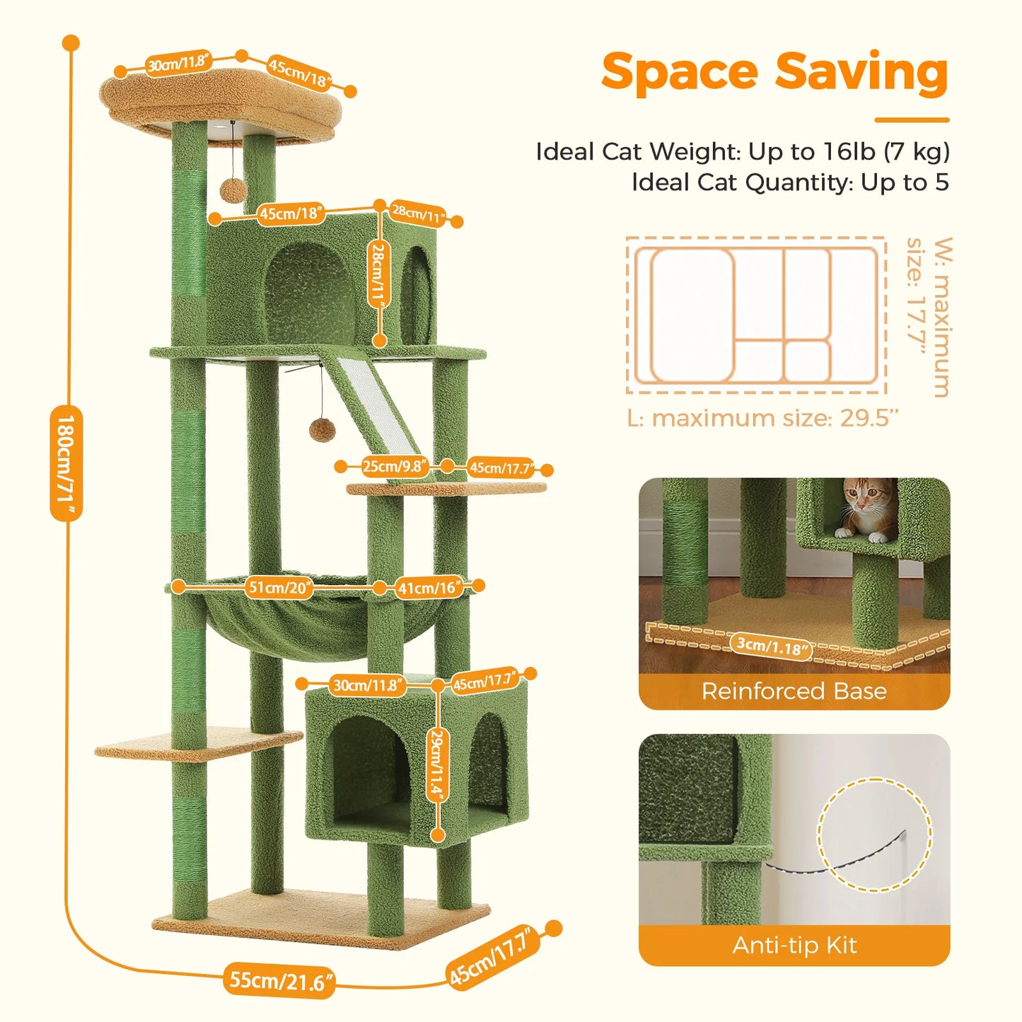PAWZ Road Tall Cat Tree With Scratching Posts And Hammock
