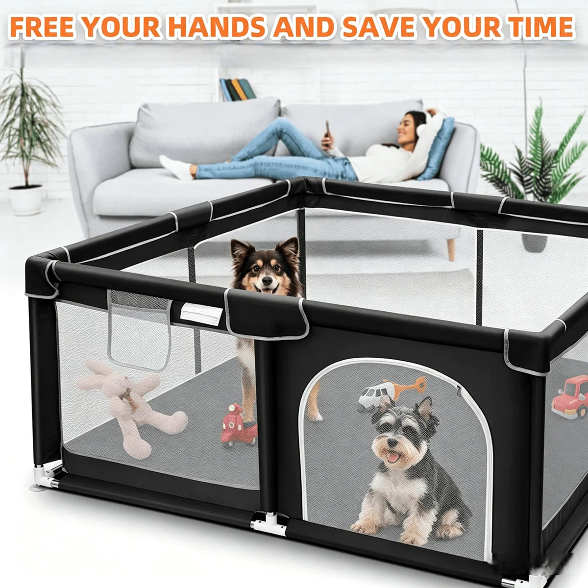 Portable Pet Playpen With Gate And Sturdy Wire Exercise Fence