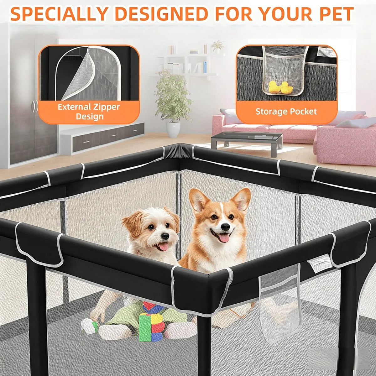 Portable Pet Playpen With Gate And Sturdy Wire Exercise Fence