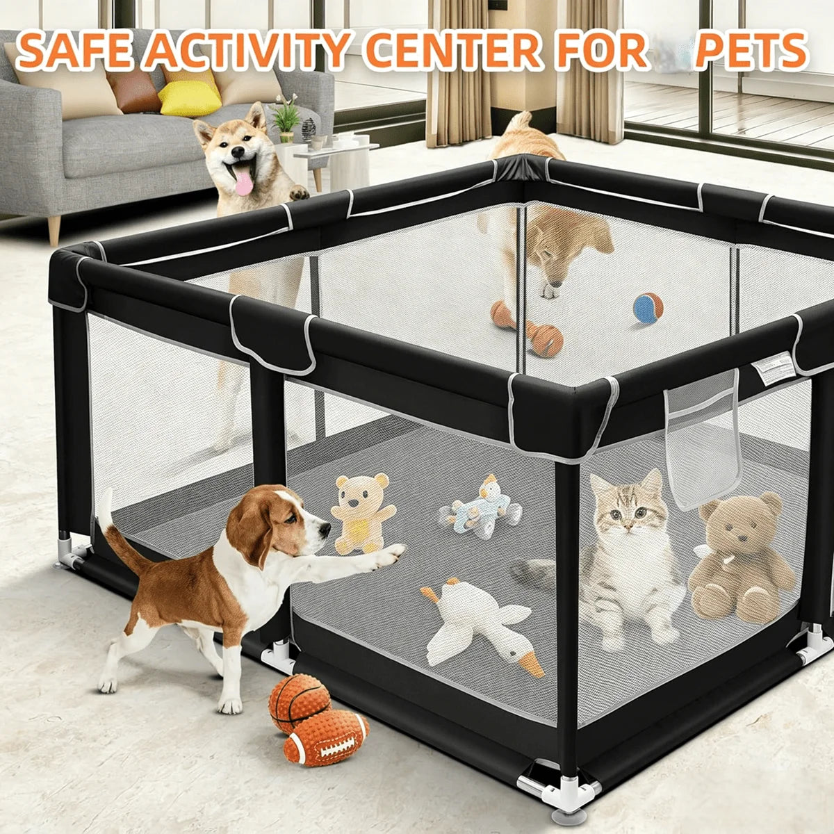 Portable Pet Playpen With Gate And Sturdy Wire Exercise Fence