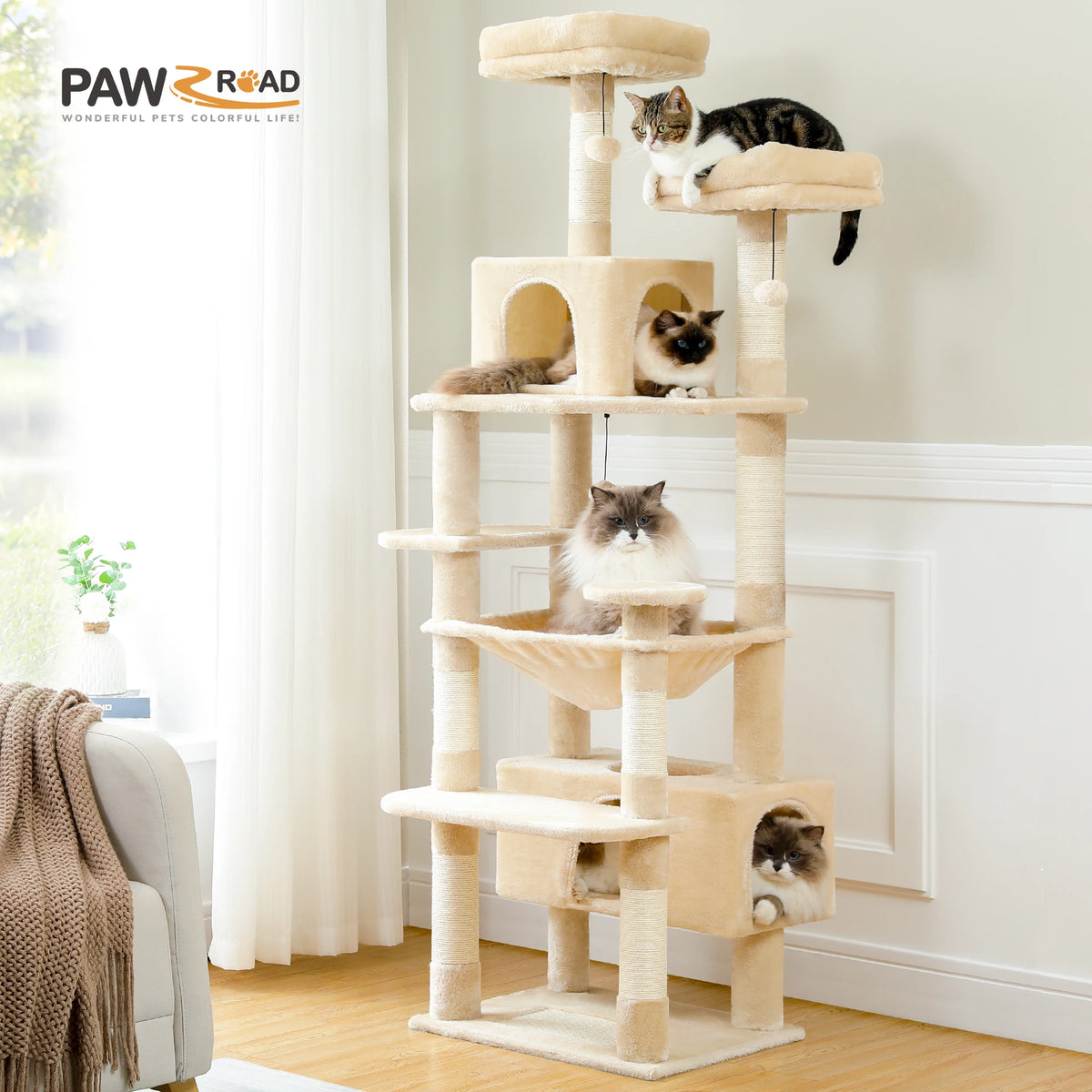 PEQULTI Multi Tier Cat Tree Tower With Scratching Posts