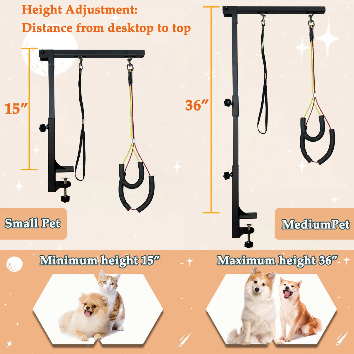 Height Adjustable Dog Grooming Arm With Clamp And Loop