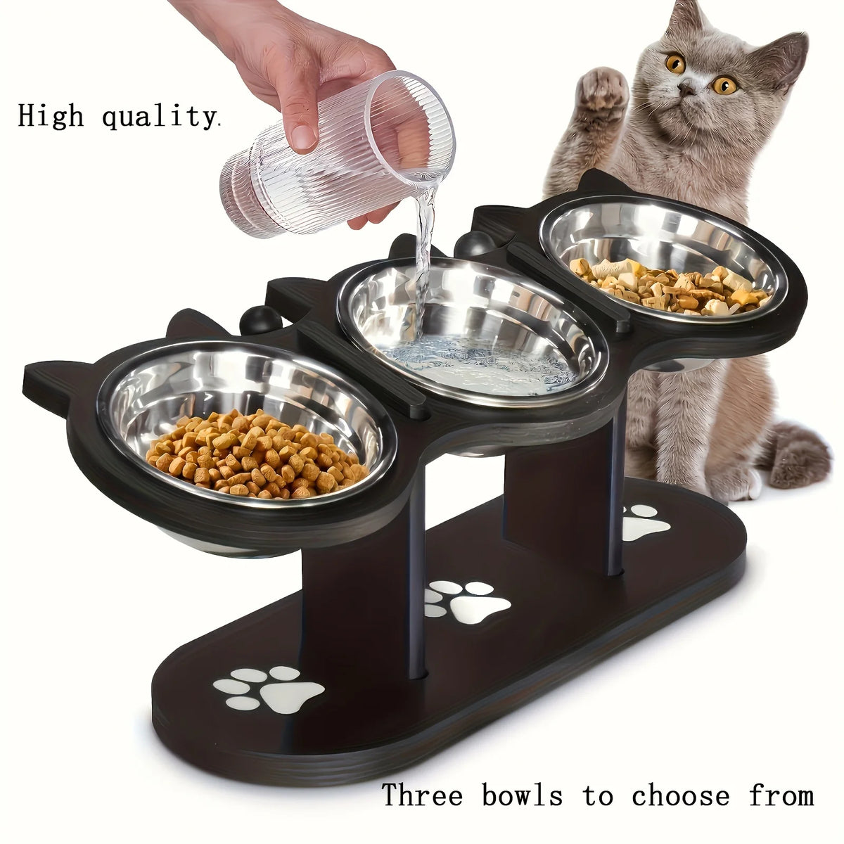 Adjustable Tilted Wooden Raised Pet Bowl For Cats And Puppies