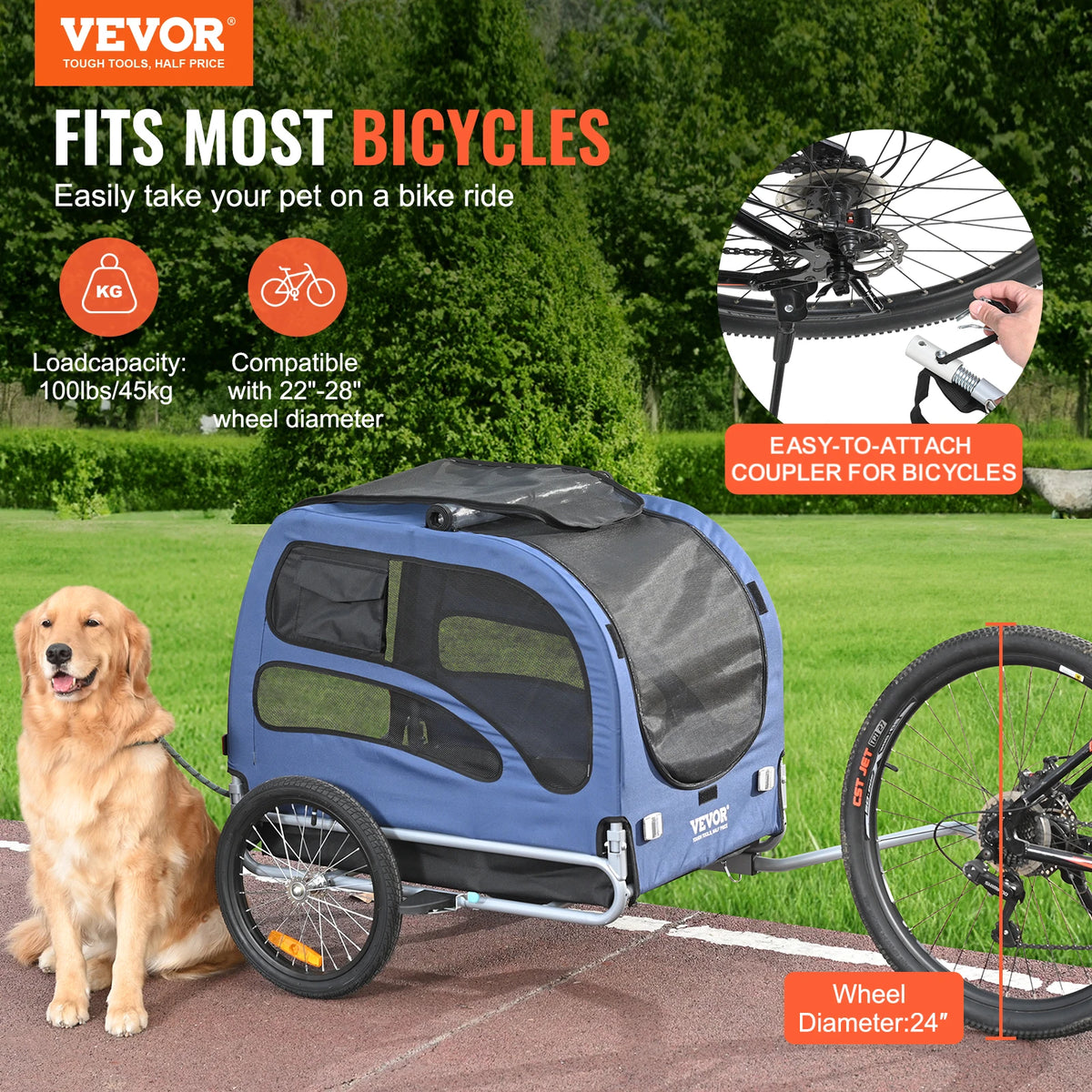 Collapsible Dog Bike Trailer With Reflective Safety Features