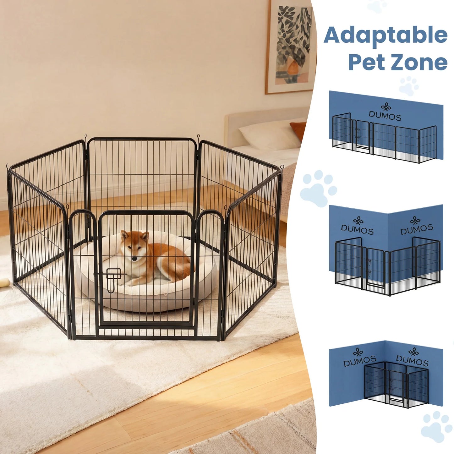 JHK 6 Panels Metal Dog Playpen Foldable Fence Indoor Outdoor