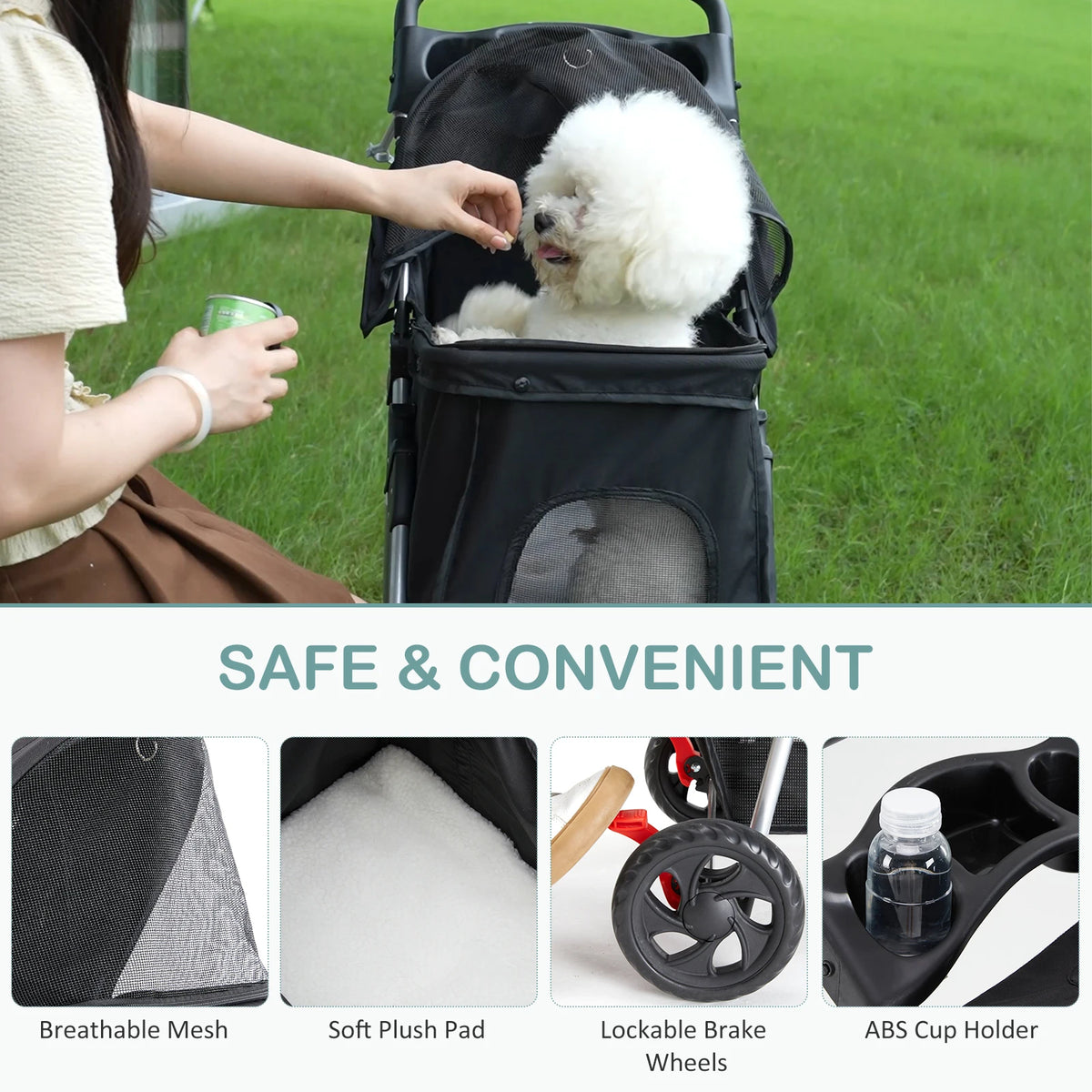 Foldable Three Wheel Pet Stroller For Small Dogs And Cats
