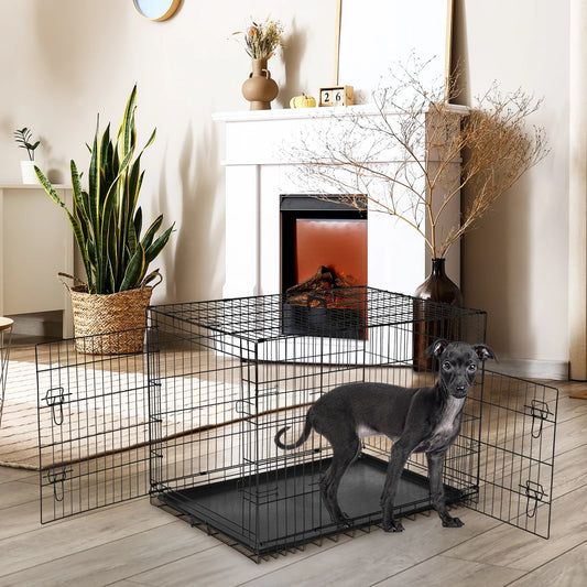 JHK Folding Metal Wire Dog Kennel With Leak Proof Tray