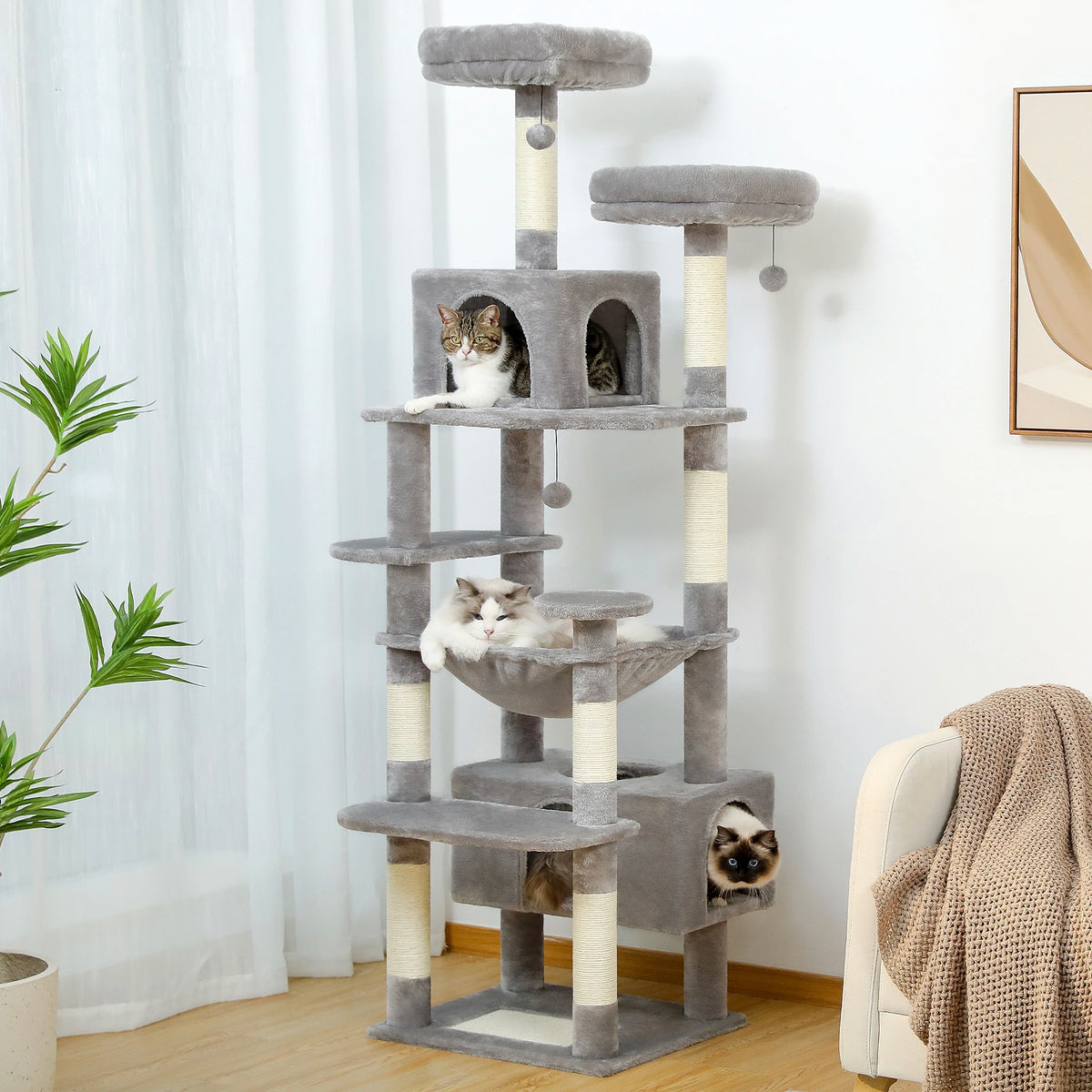 PEQULTI Multi Tier Cat Tree Tower With Scratching Posts