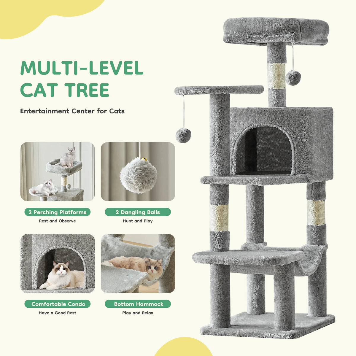 JHK Multi Tier Cat Tree With Durable Sisal Scratching Posts