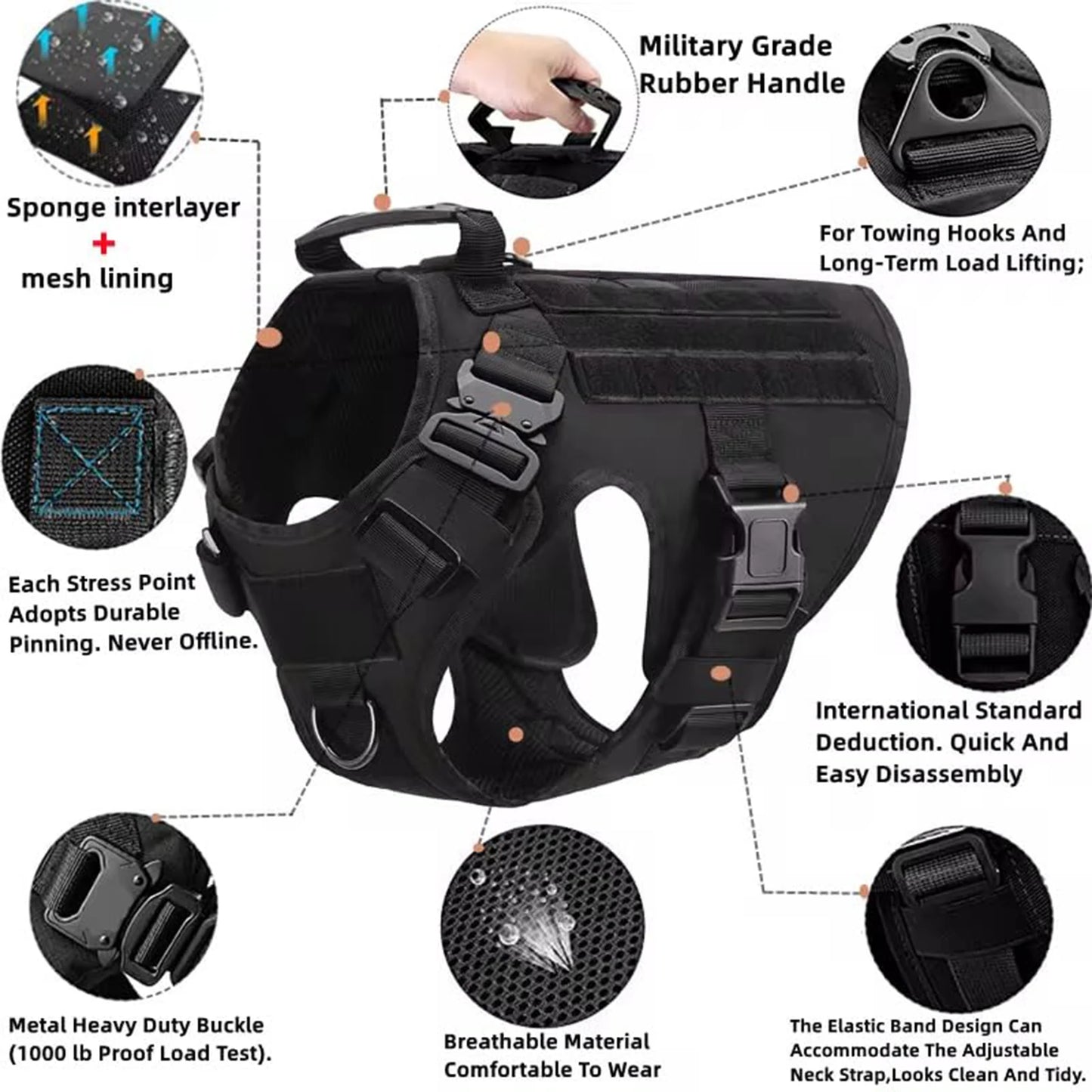 Tactical Dog Harness With Molle Pouches For German Shepherd Training
