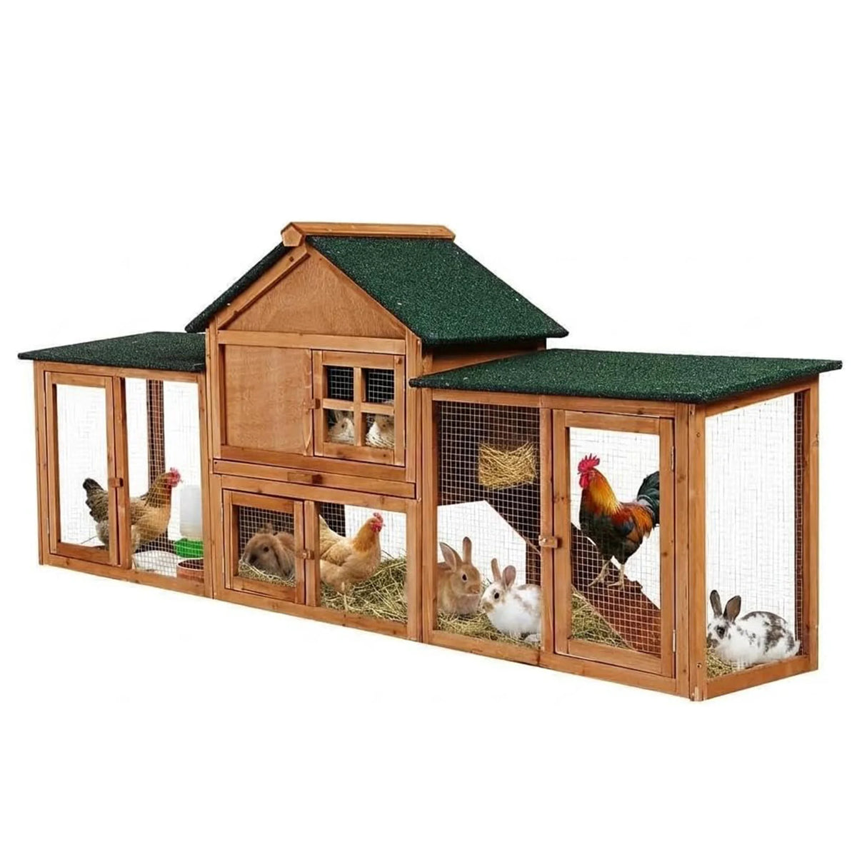 DishyKooker Outdoor Wooden Rabbit Hutch With Double Runs And Ramp
