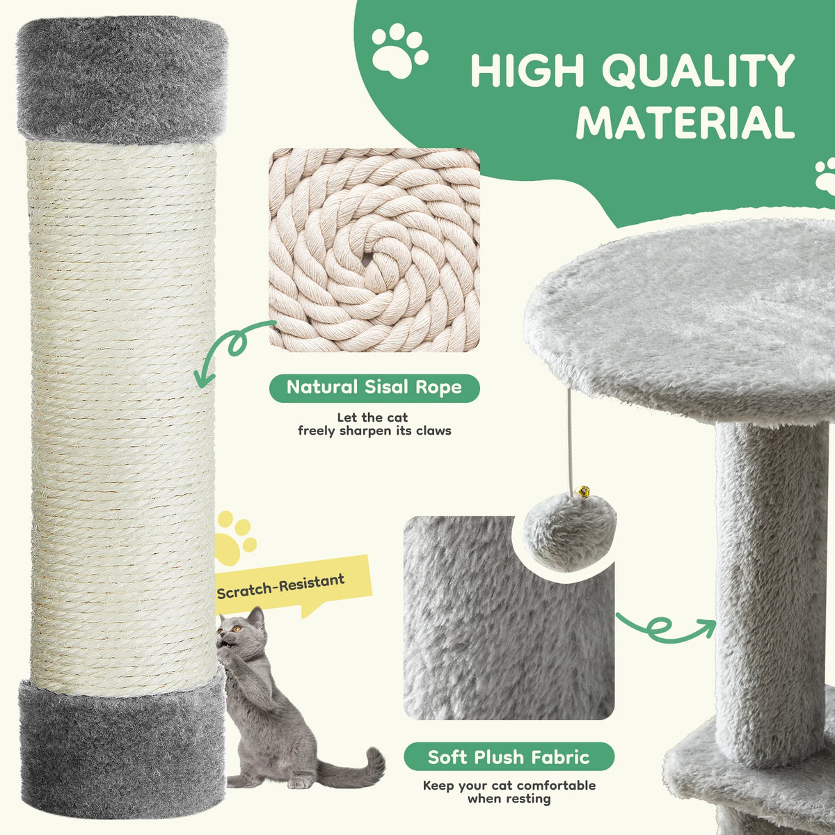 JHK Multi Tier Cat Tree With Durable Sisal Scratching Posts