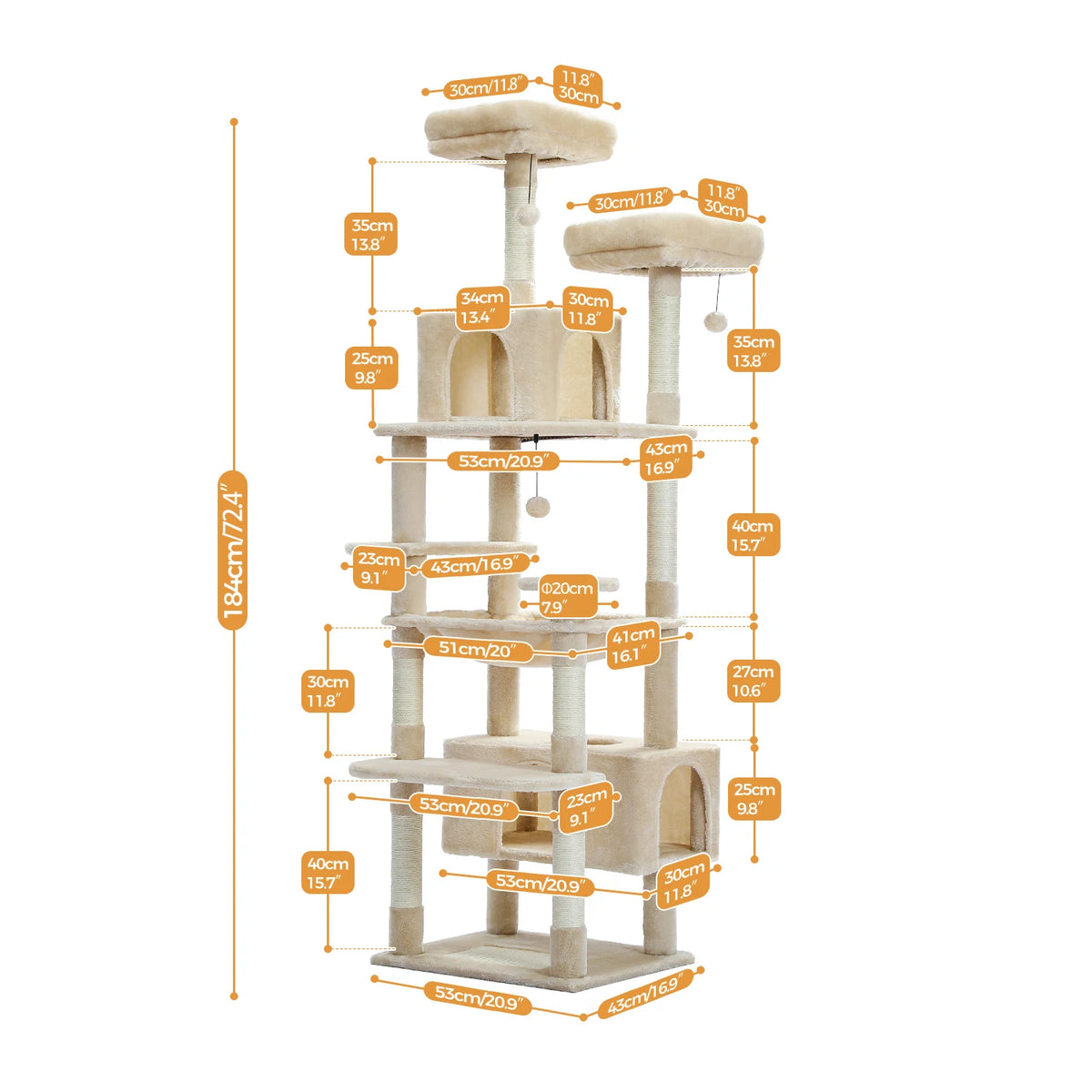 PEQULTI Multi Tier Cat Tree Tower With Scratching Posts