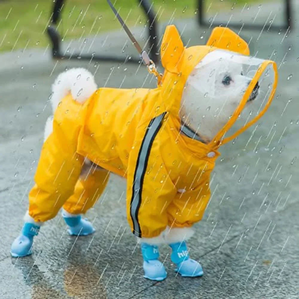 Waterproof Bear Dog Raincoat With Reflective Hood Full Body Protection