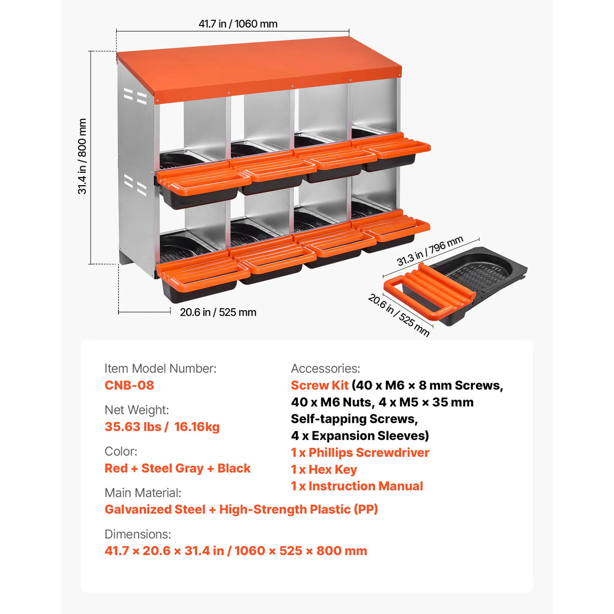 SucceBuy Galvanized Steel Chicken Nesting Box Rollout Egg Tray