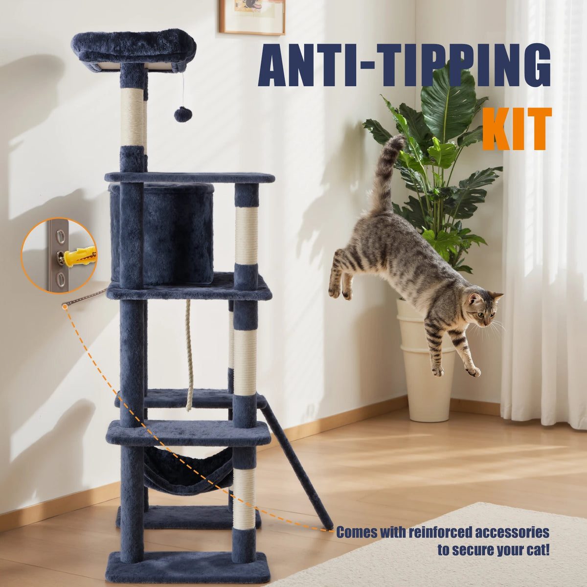 JHK Multi Level Cat Tree With Natural Sisal Scratching Posts