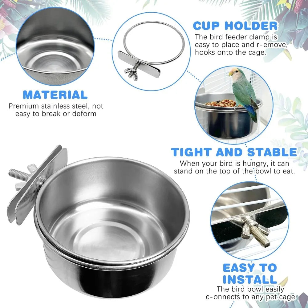 Plastic Bird Cage Feeder Cups Water Bowl Holder Clamp