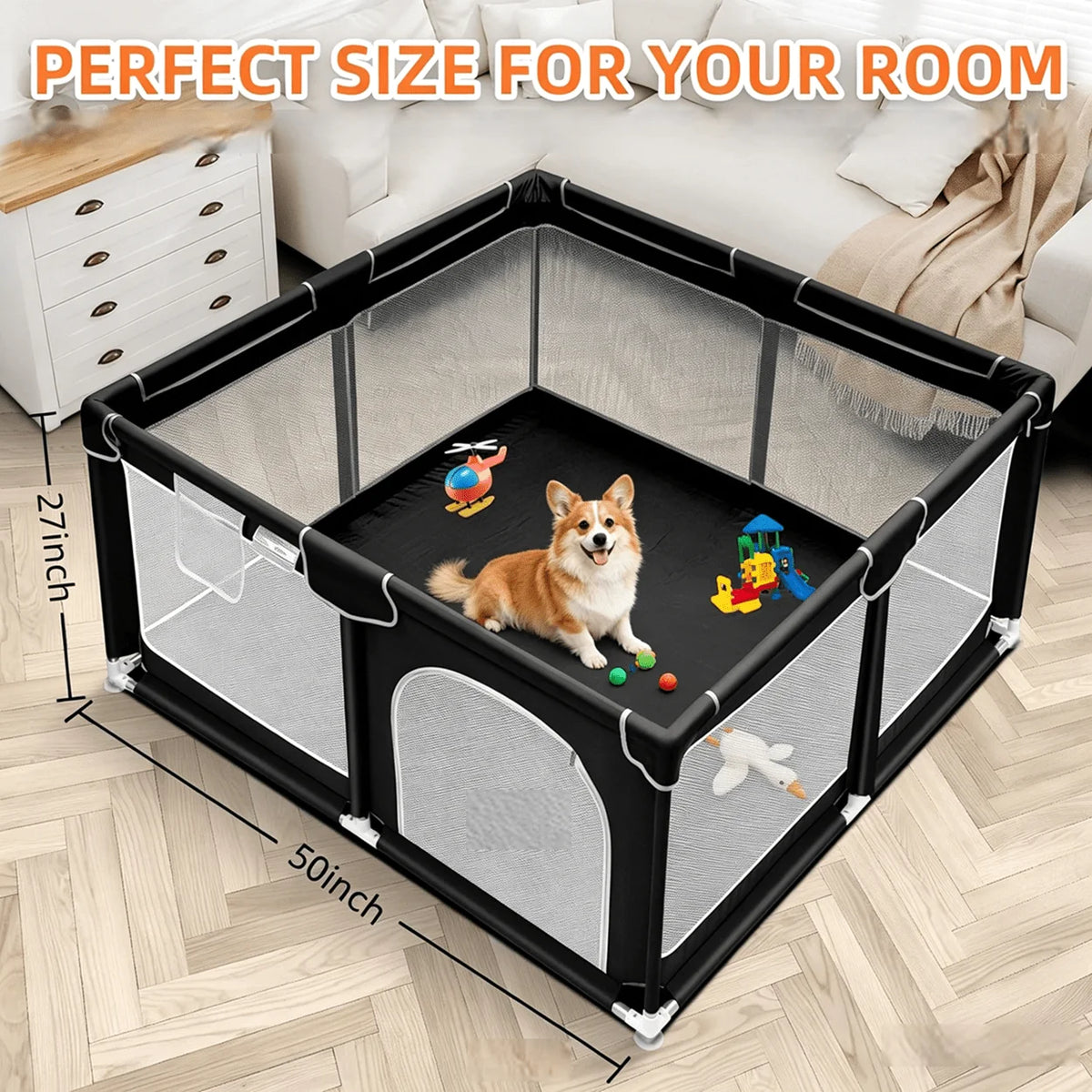 Portable Pet Playpen With Gate And Sturdy Wire Exercise Fence
