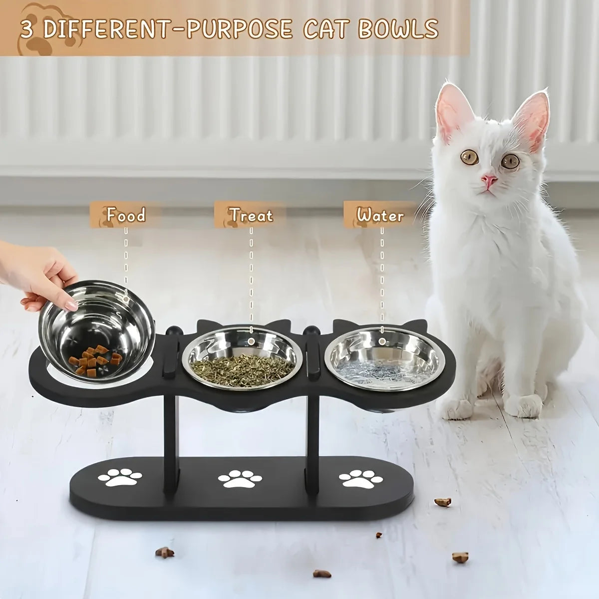 Adjustable Tilted Wooden Raised Pet Bowl For Cats And Puppies