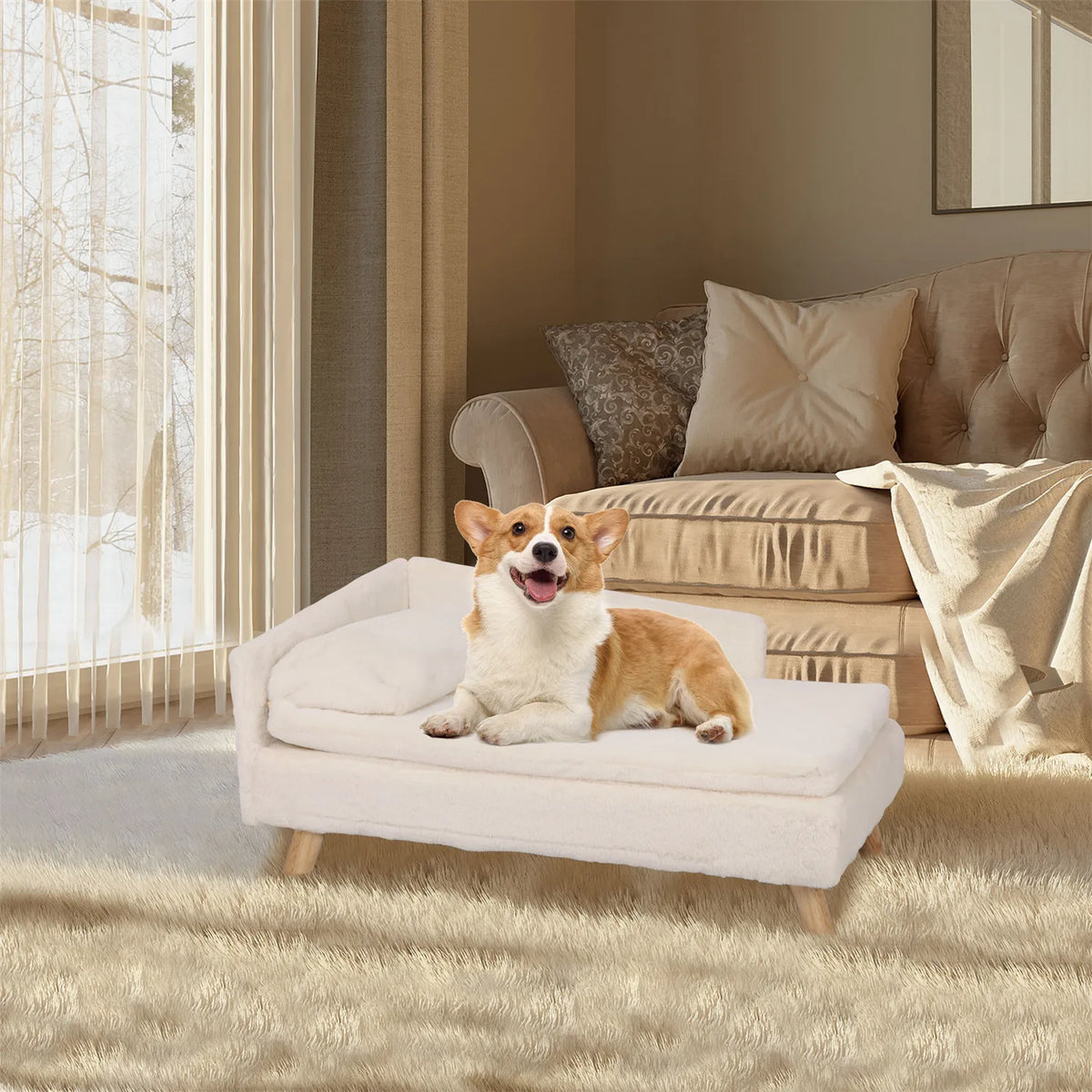 Bingopaw Elevated Pet Bed With Waterproof Cushion And Wood Legs