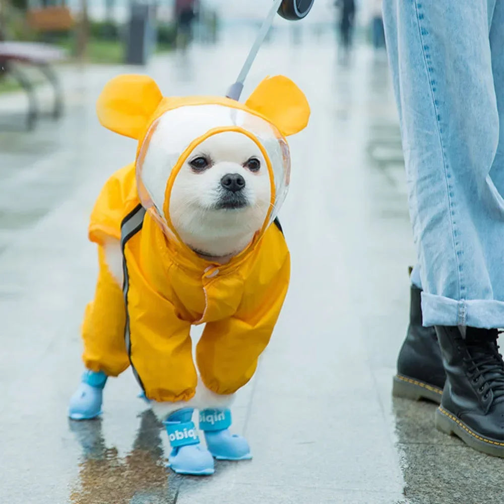 Waterproof Bear Dog Raincoat With Reflective Hood Full Body Protection