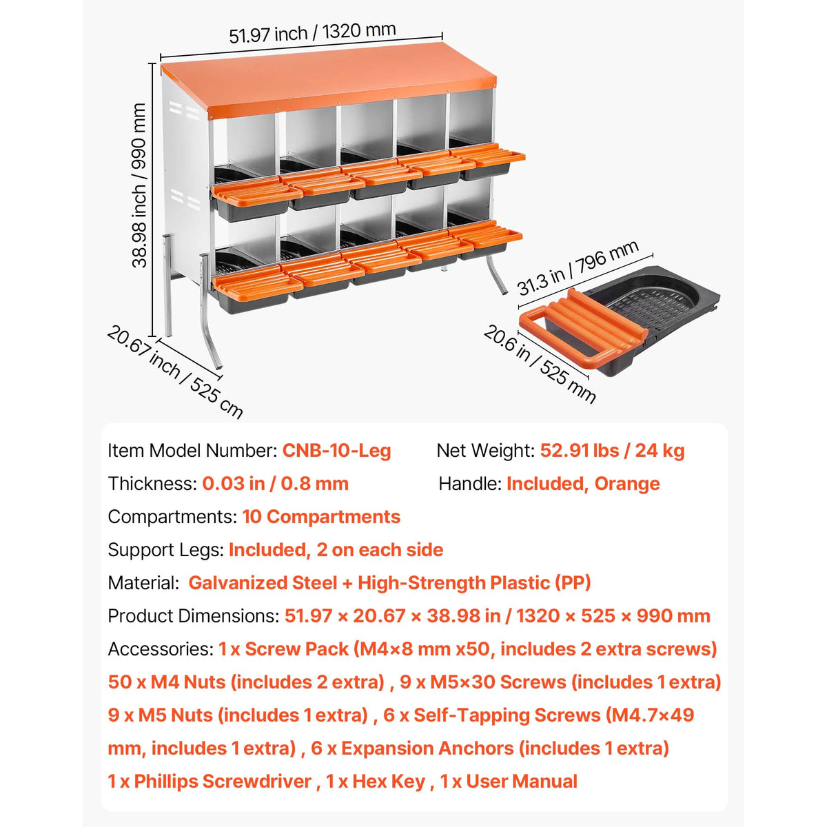 SucceBuy Galvanized Steel Chicken Nesting Box Rollout Egg Tray