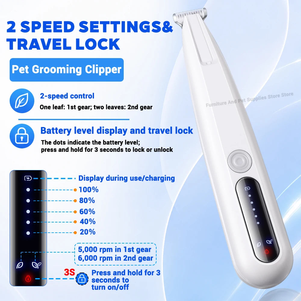 Waterproof Pet Hair Trimmer With Led Display And Travel Lock