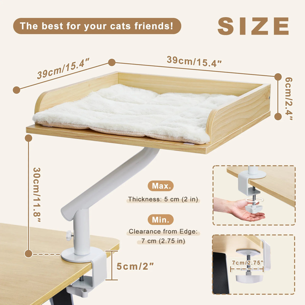 Pawz Road Adjustable Rotatable Plush Desk Cat Bed Stand
