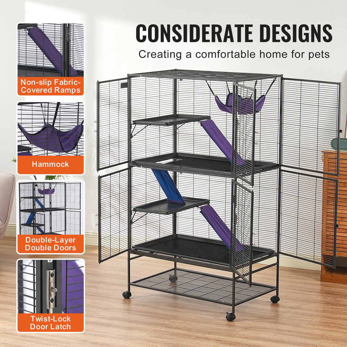 Heavy Duty Rolling Metal Four Tier Small Animal Ferret Cage